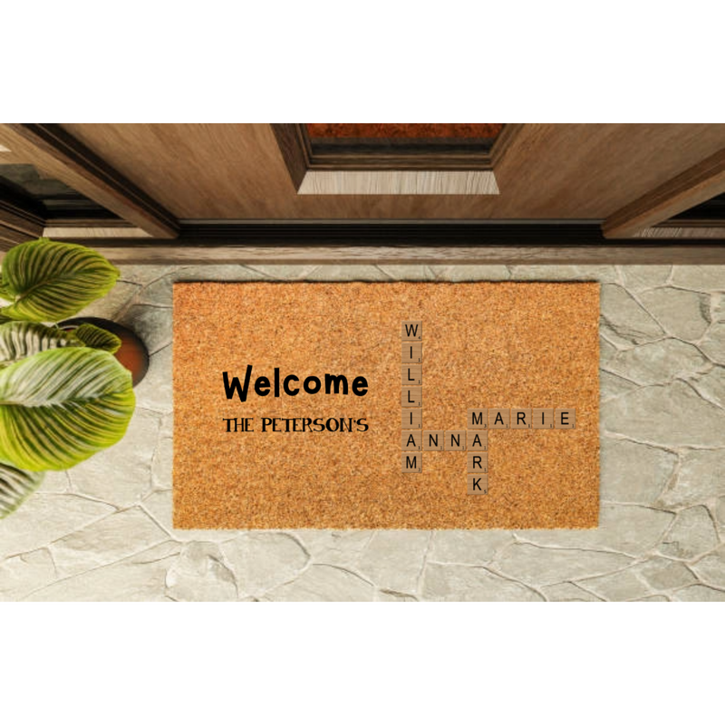 Custom Crossword Doormat - Welcome Family