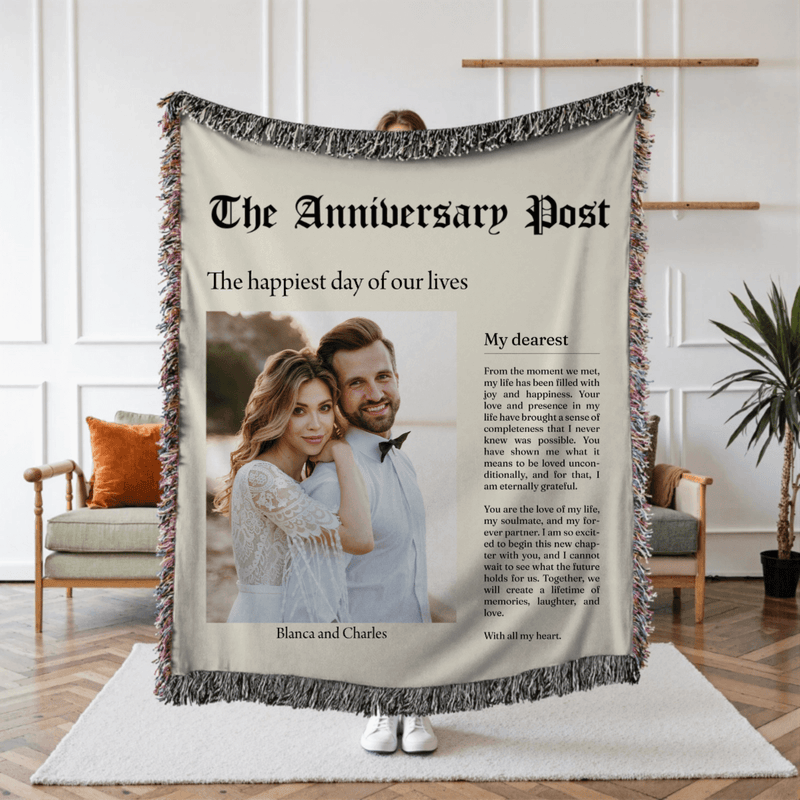 Custom Woven Blanket with Fringe - The Anniversary Post