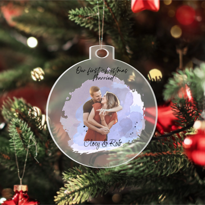 Custom Acrylic Ornament Watercolor Photo - Our First Christmas Married