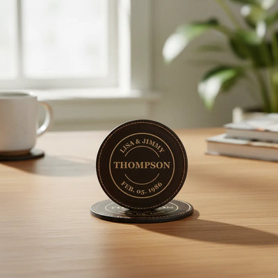 Custom Engraved Leather Coaster