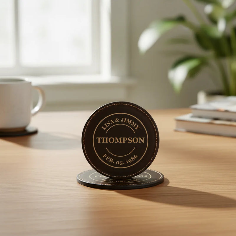 Custom Engraved Leather Coaster