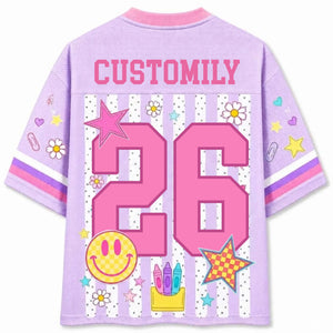 Custom Striped Neon Back To School Smiley Mesh Jersey | Shopify Product Personalizer