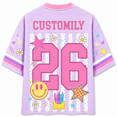 Custom Striped Neon Back To School Smiley Mesh Jersey | Shopify Product Personalizer
