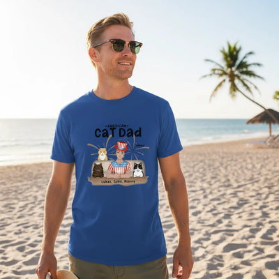 Custom 4th of July Cat Dad Short Sleeve T-Shirt | Shopify Product Personalizer