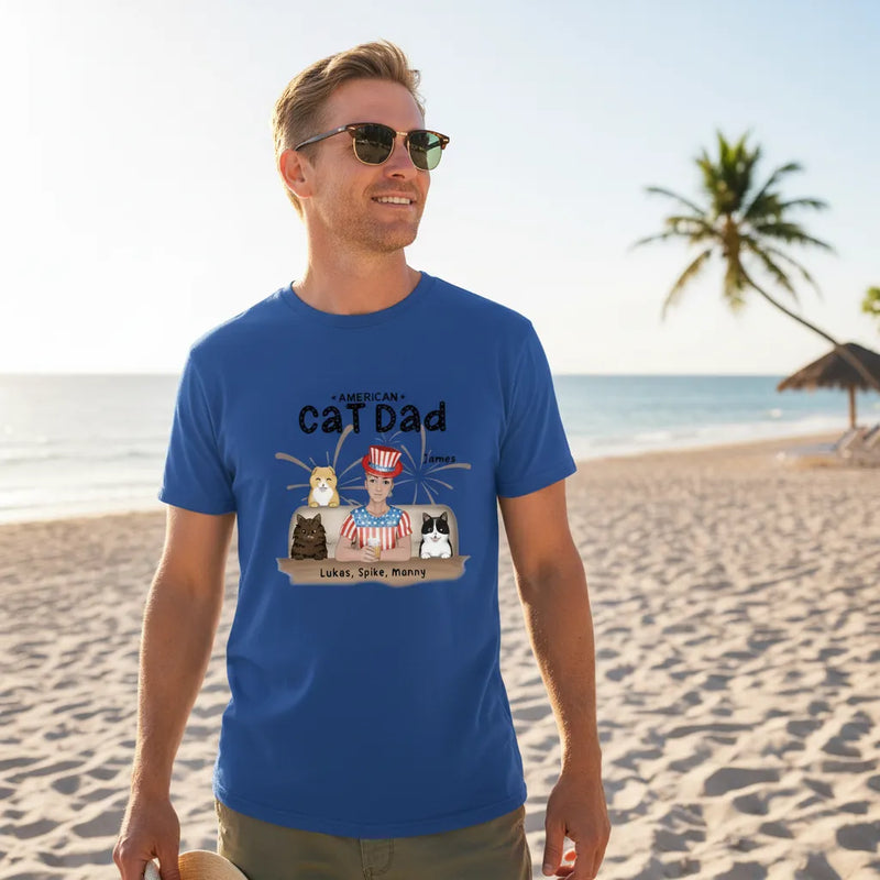 Custom 4th of July Cat Dad Short Sleeve T-Shirt | Shopify Product Personalizer