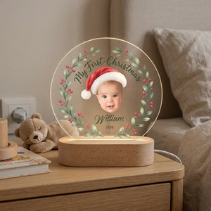 Custom My First Christmas Face Cut Photo Acrylic Light | Shopify Product Personalizer