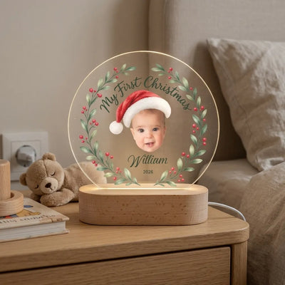 Custom My First Christmas Face Cut Photo Acrylic Light | Shopify Product Personalizer