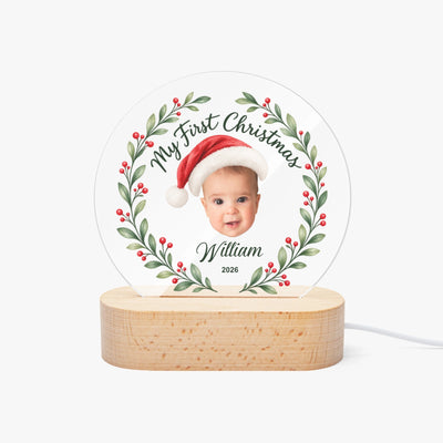 Custom My First Christmas Face Cut Photo Acrylic Light | Shopify Product Personalizer