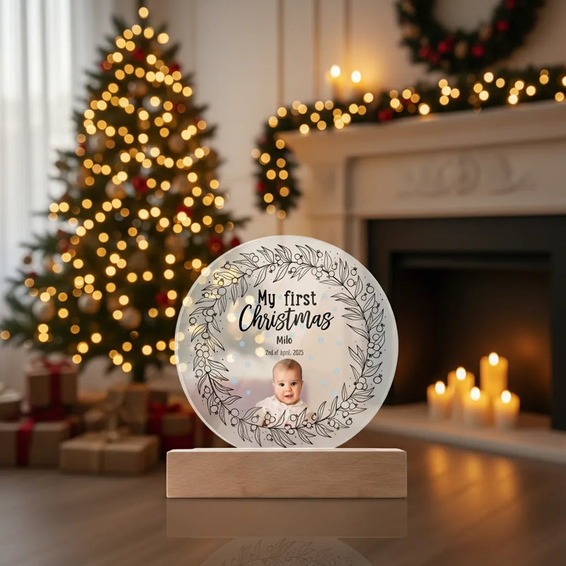Custom Circle Acrylic Plaque - My First Christmas | Shopify Product Personalizer