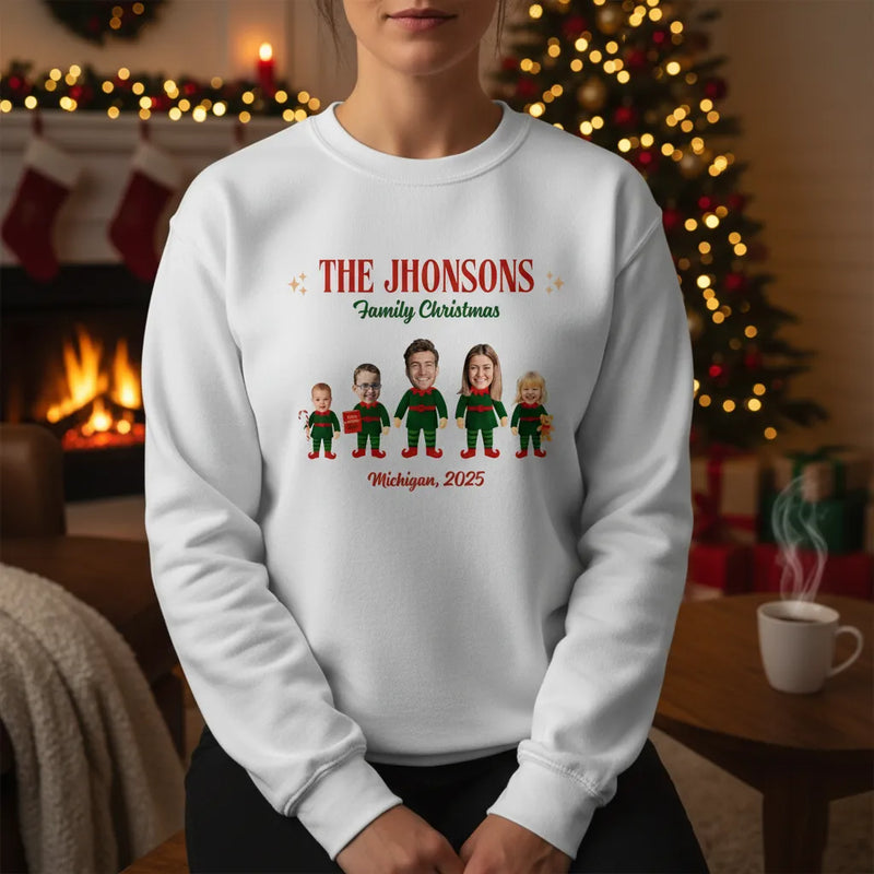 Custom Face-Cut Unisex Sweatshirt - Elf Family | Shopify Product Personalizer