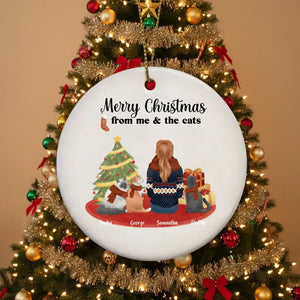 Custom Christmas Ceramic Ornament - Me and the Cats